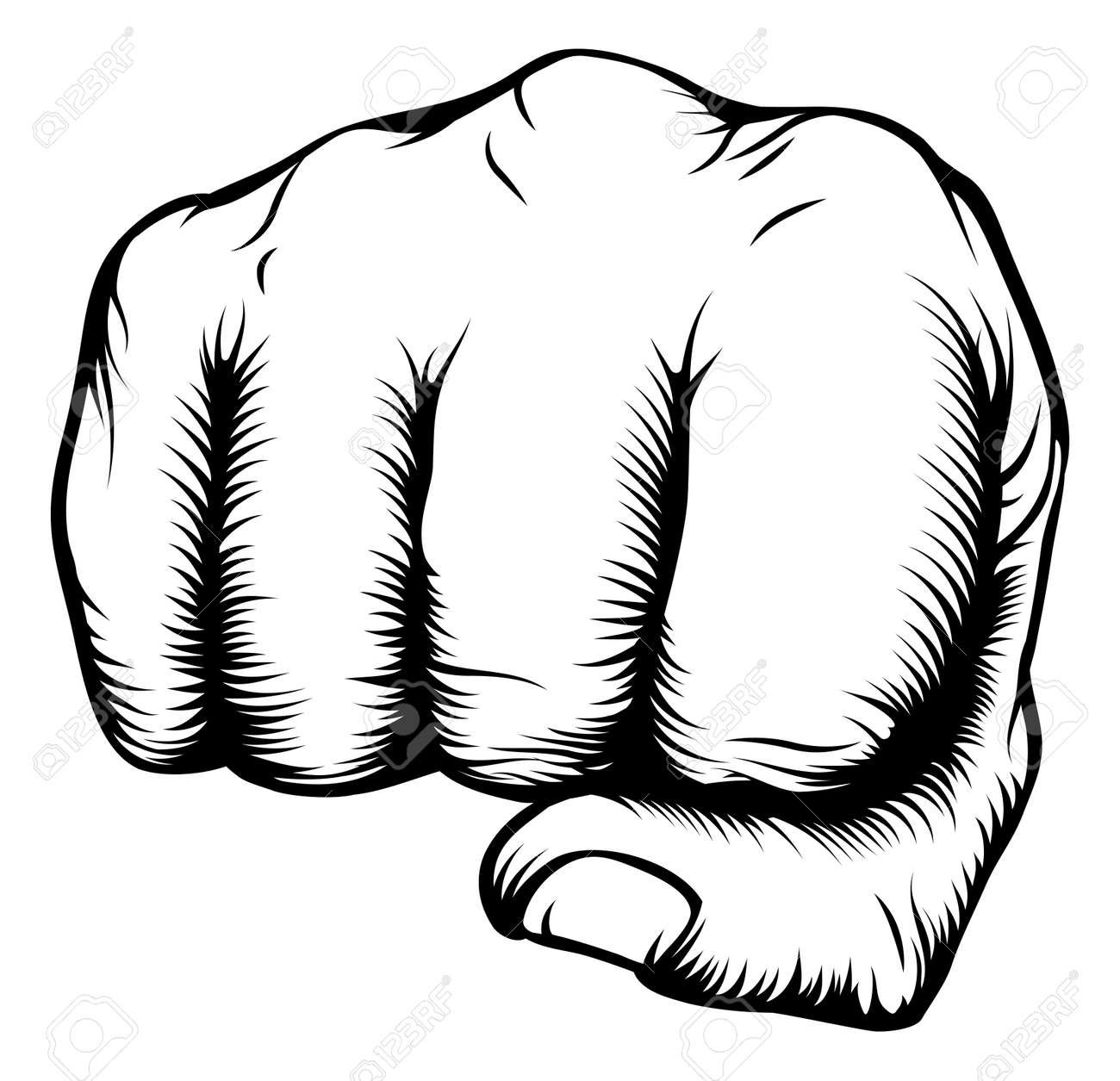 Illustration of a front view of a right human hand punching towards viewer in a retro woodblock style - 15730948 Illustration of a front view of a right human hand punching towards viewer in a retro woodblock style - 15730948