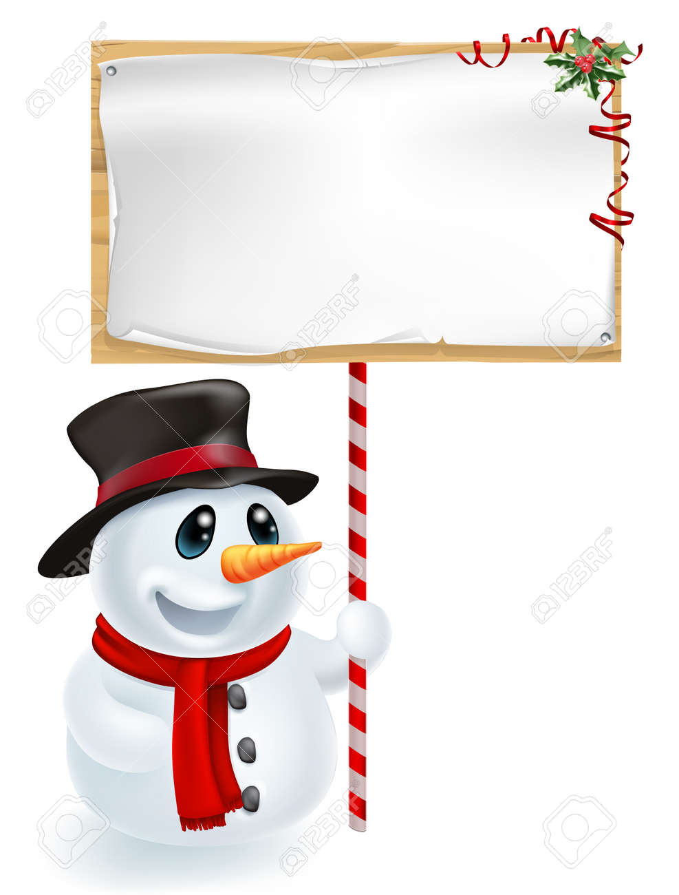 happy christmas snowman holding a christmas sign and smiling royalty