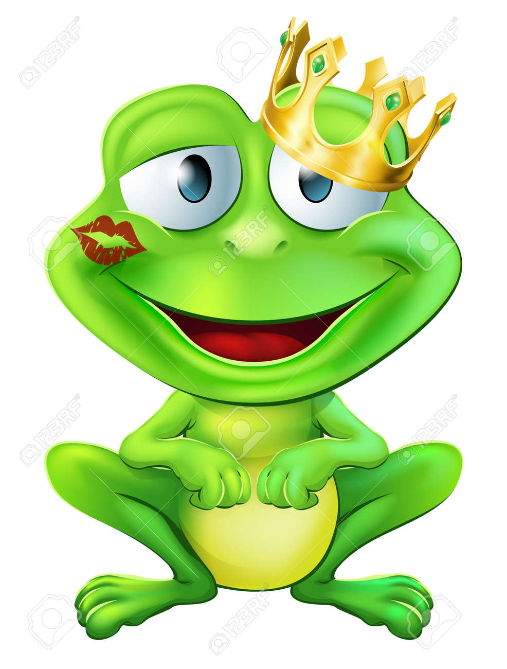 An illustration of a cute frog cartoon character wearing a gold crown with a red lipstick mark on his lips form a kiss - 18465845 An illustration of a cute frog cartoon character wearing a gold crown with a red lipstick mark on his lips form a kiss - 18465845