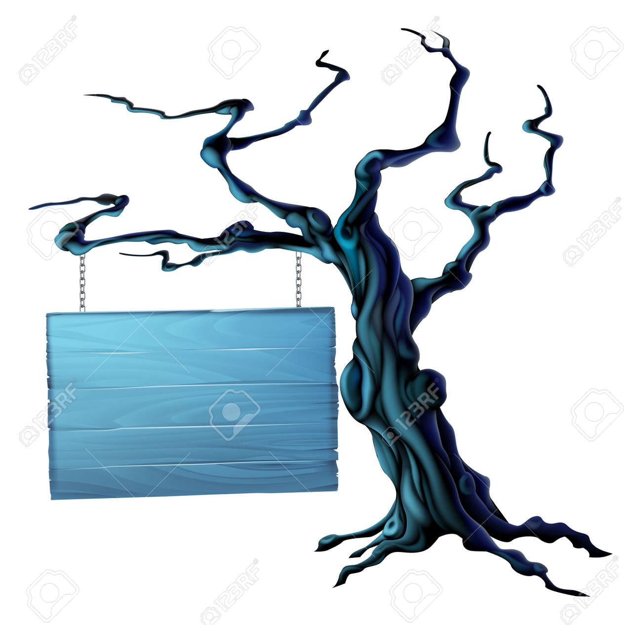 an illustration of a bare spooky scary halloween tree with a