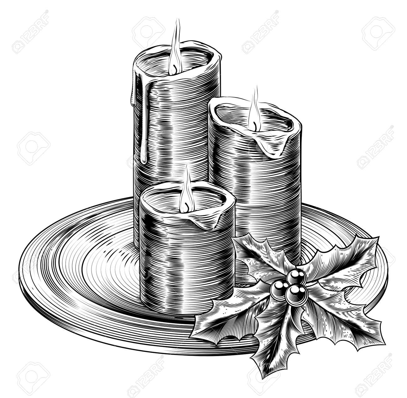 Illustration Of Vintage Christmas Candles And Holly Decorations Royalty Free Cliparts Vectors And Stock Illustration Image