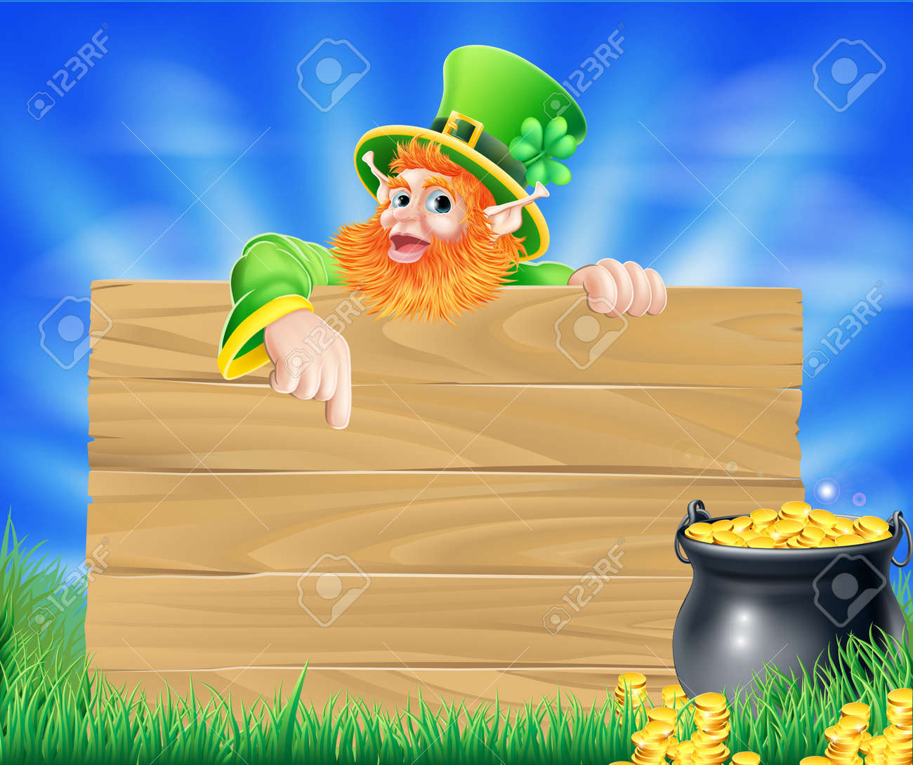 Uncategorized Leprechaun Background st patricks day leprechaun background with wooden sign and cauldron or pot of gold coins stock