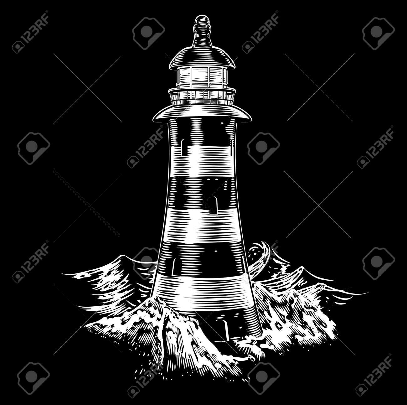 荒海との夜に 灯台の図面 のイラスト素材 ベクタ Image