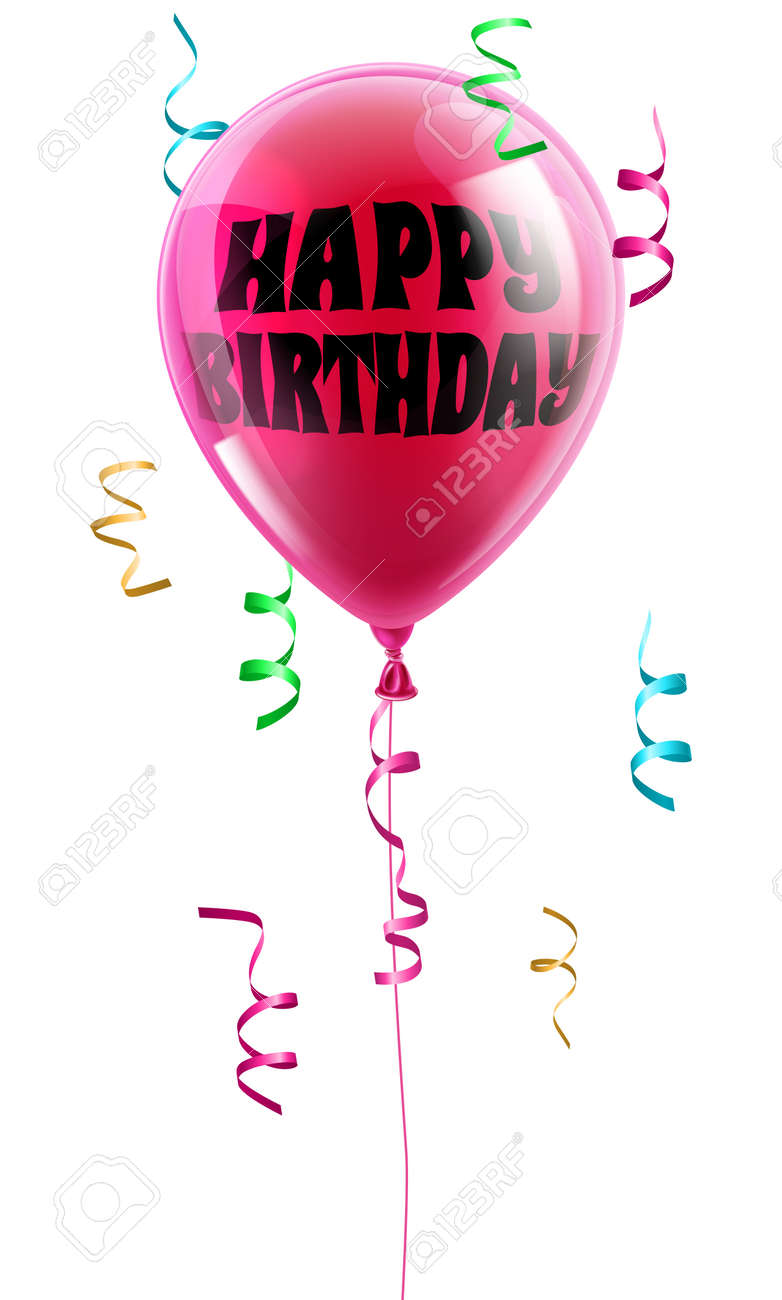 a shiny pink balloon with the words happy birthday written on