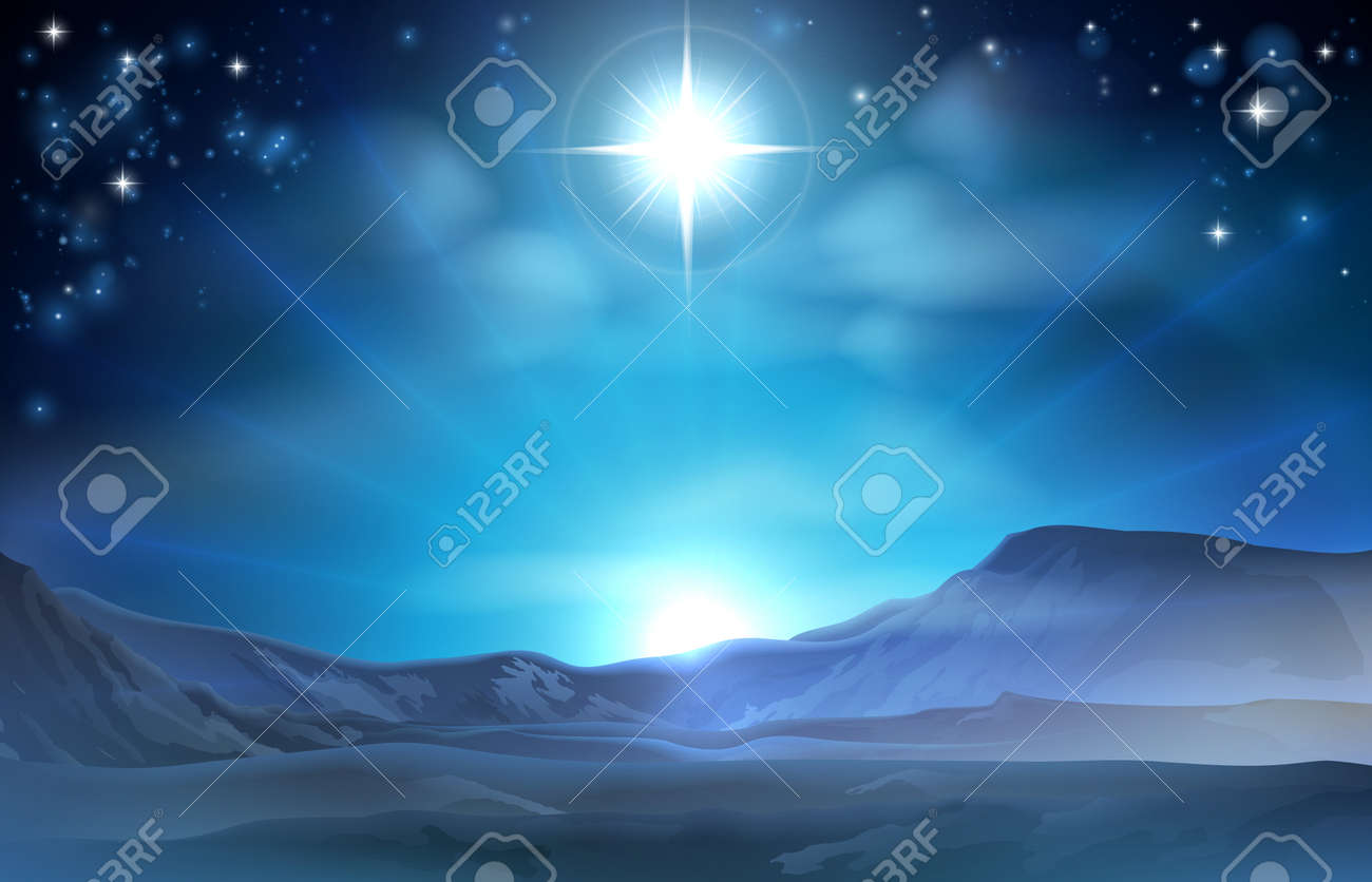 Christmas Nativity Star of Bethlehem illustration of the star over the desert pointing the way to Jesus birth place - 32948784 Christmas Nativity Star of Bethlehem illustration of the star over the desert pointing the way to Jesus birth place - 32948784