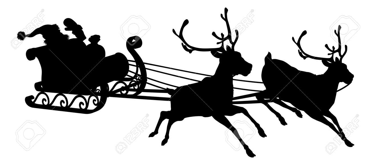 santa sleigh silhouette of waving santa claus in his sleigh and