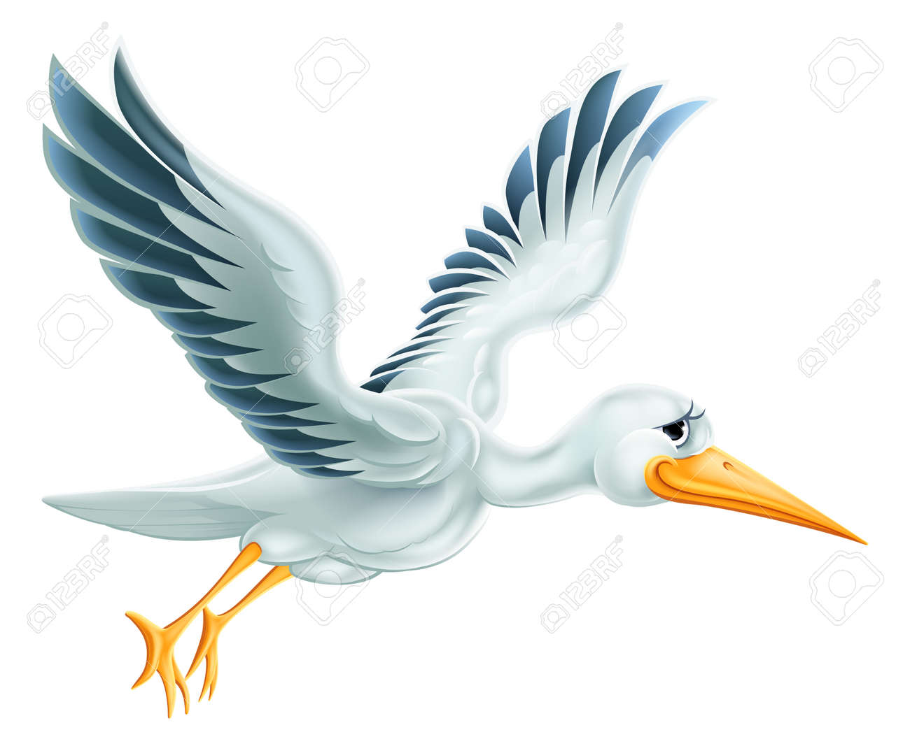An illustration of a cute cartoon Stork bird character flying through the air - 36299009 An illustration of a cute cartoon Stork bird character flying through the air - 36299009