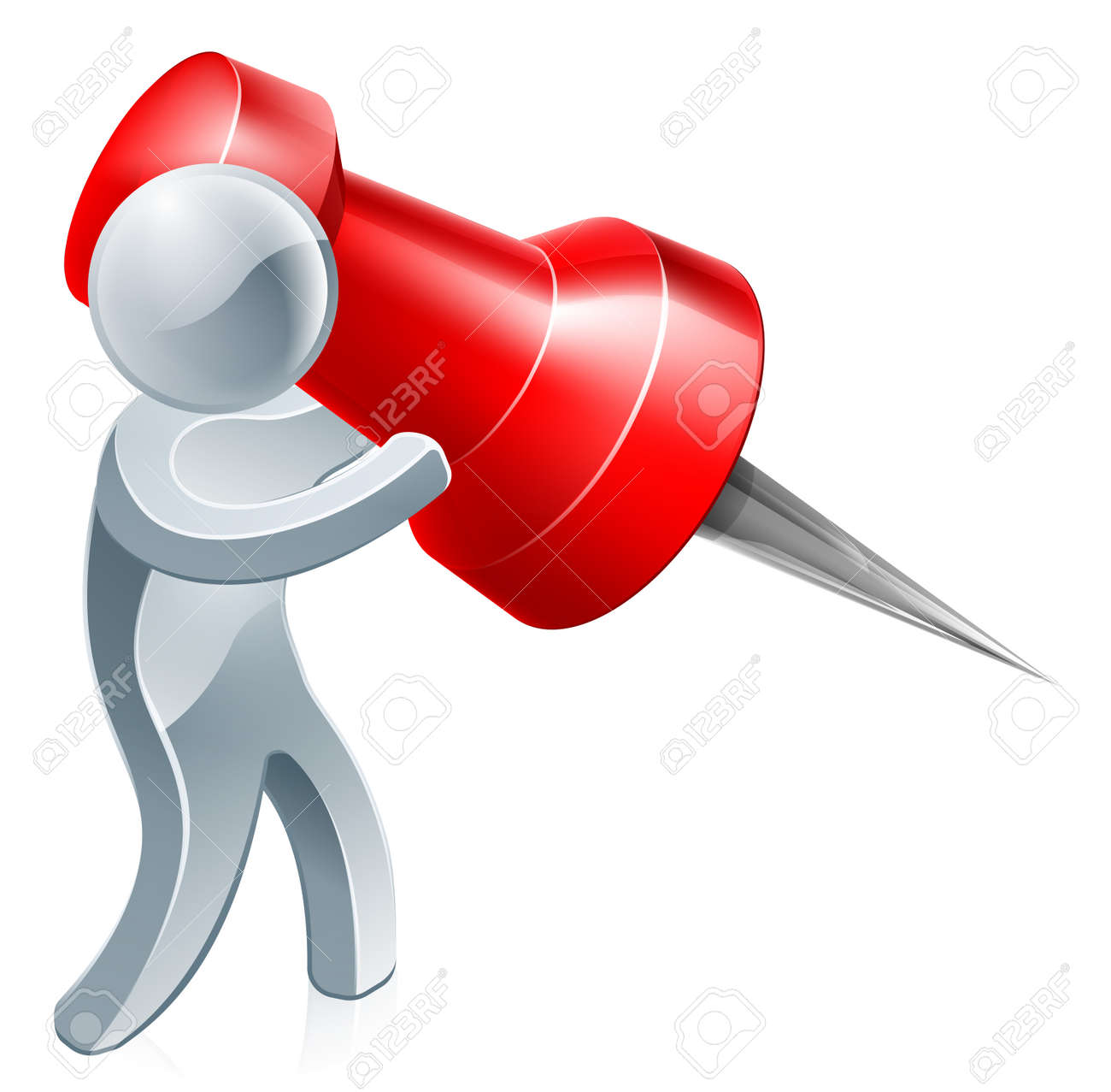 pinning silver man illustration of a person holding a giant thumb