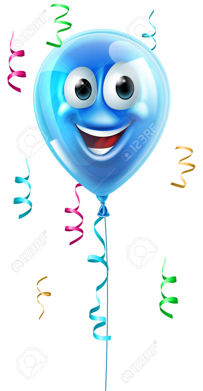 ハッピーかわいい青い党バルーン漫画のキャラクター のイラスト素材 ベクタ Image