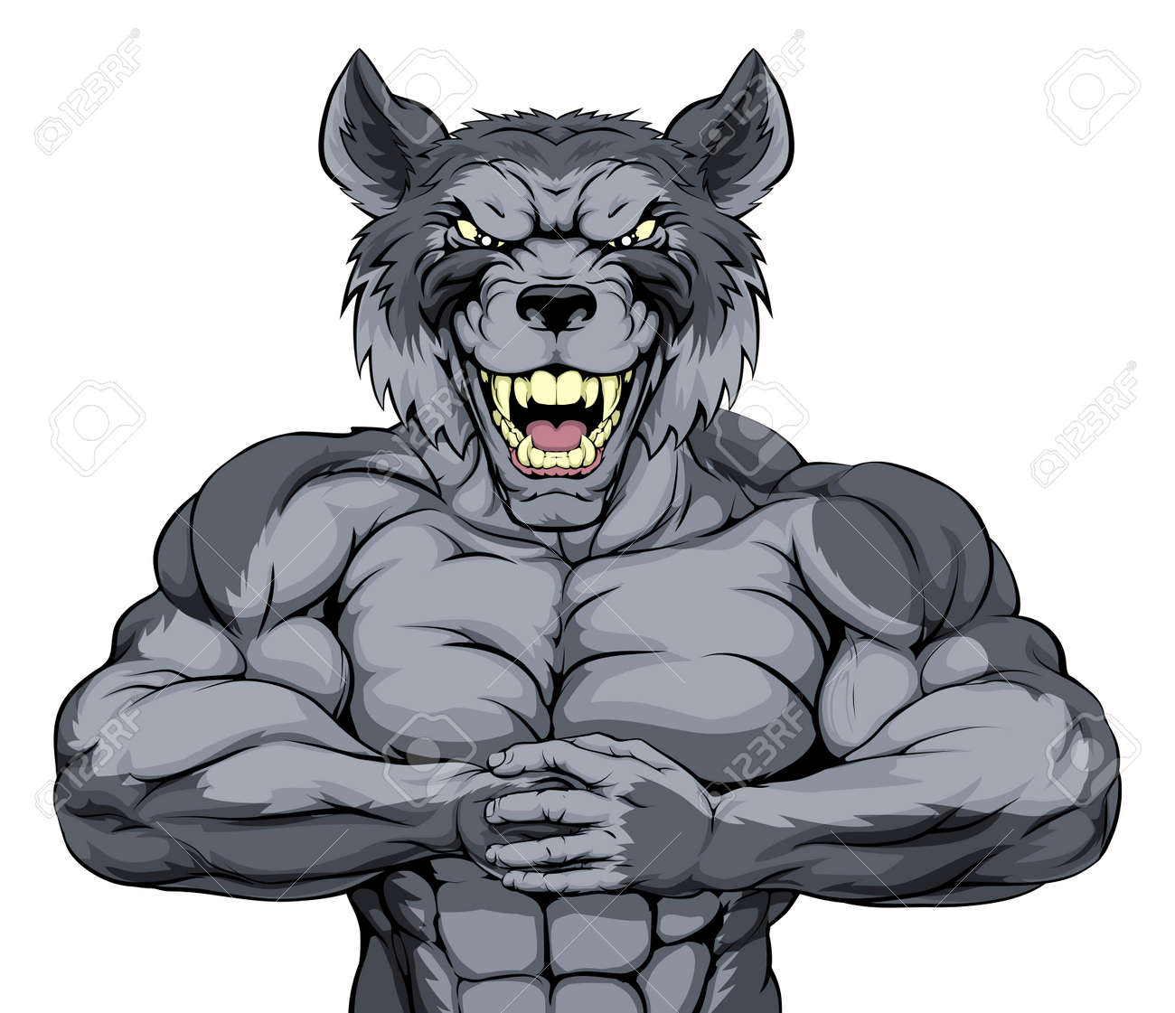 手のひらにパンチング拳を戦闘の準備ができてウルフ文字を探してを意味します のイラスト素材 ベクタ Image