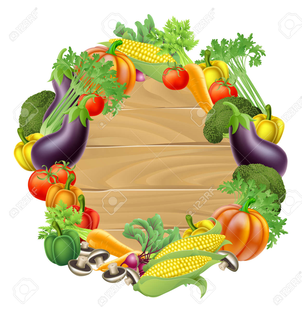 A Wooden Sign Background Surrounded By A Circle Border Of Fresh Fruit And  Vegetables Food Produce Royalty Free SVG, Cliparts, Vectors, and Stock  Illustration. Image 42463877., image size:1254x1300