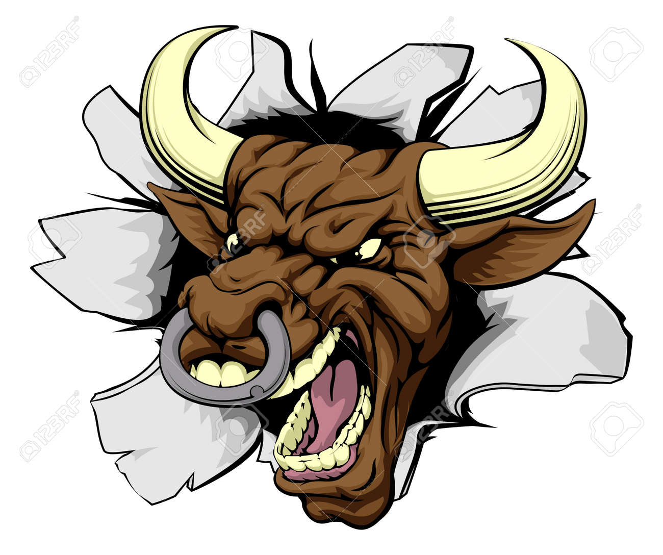タフな怒っている牛文字の描画雄牛を意味ブレイク アウトのイラスト素材・ベクター Image 43636899