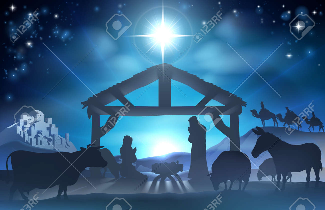 traditional christian christmas nativity scene of baby jesus