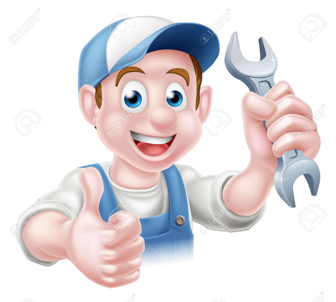 Cartoon Plumber or auto repair mechanic service handyman worker man giving a thumbs up and holding a spanner - 44561503 Cartoon Plumber or auto repair mechanic service handyman worker man giving a thumbs up and holding a spanner - 44561503