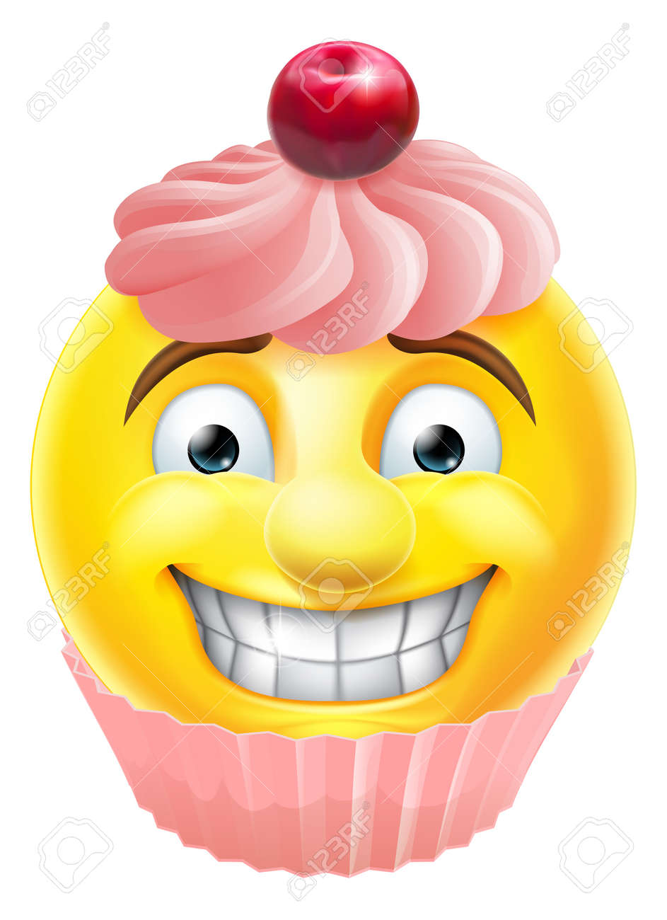 Une Rose Gateau Cupcake Emoji Emoticone Caractere Visage Souriant De Bande Dessinee Clip Art Libres De Droits Vecteurs Et Illustration Image