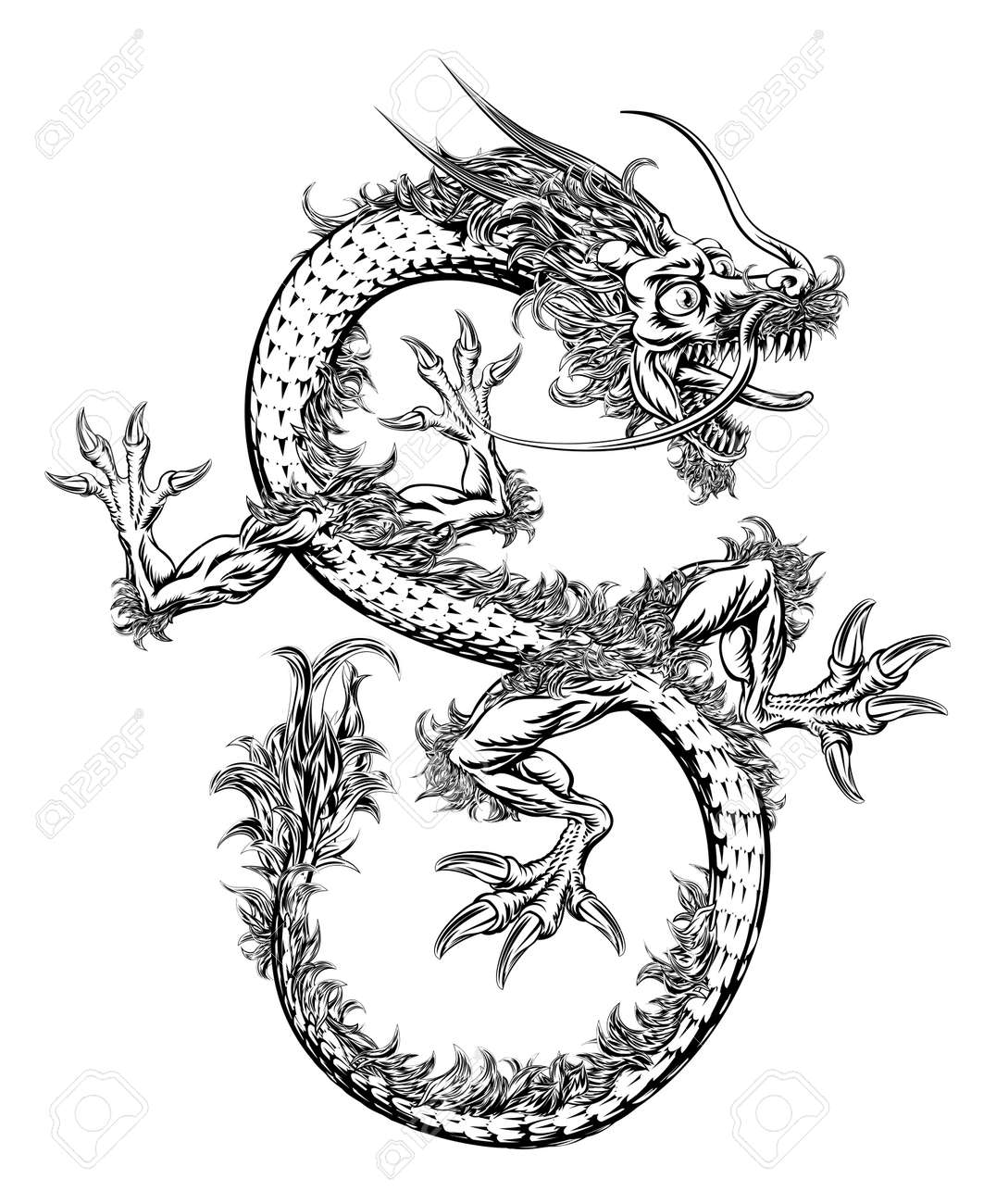 Ein Schwarz-Weiß-Darstellung Eines Chinesischen Oder Japanischen ... Ein Schwarz-Weiß-Darstellung Eines Chinesischen Oder Japanischen ...
