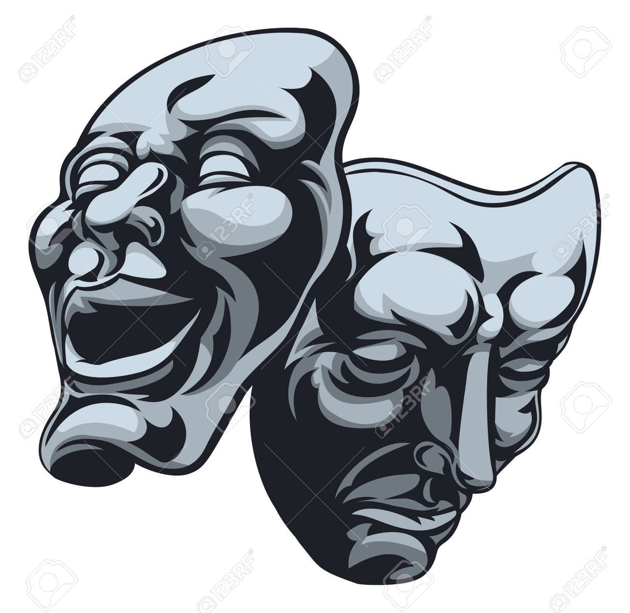 illustration of the theatre comedy and tragedy masks one happy