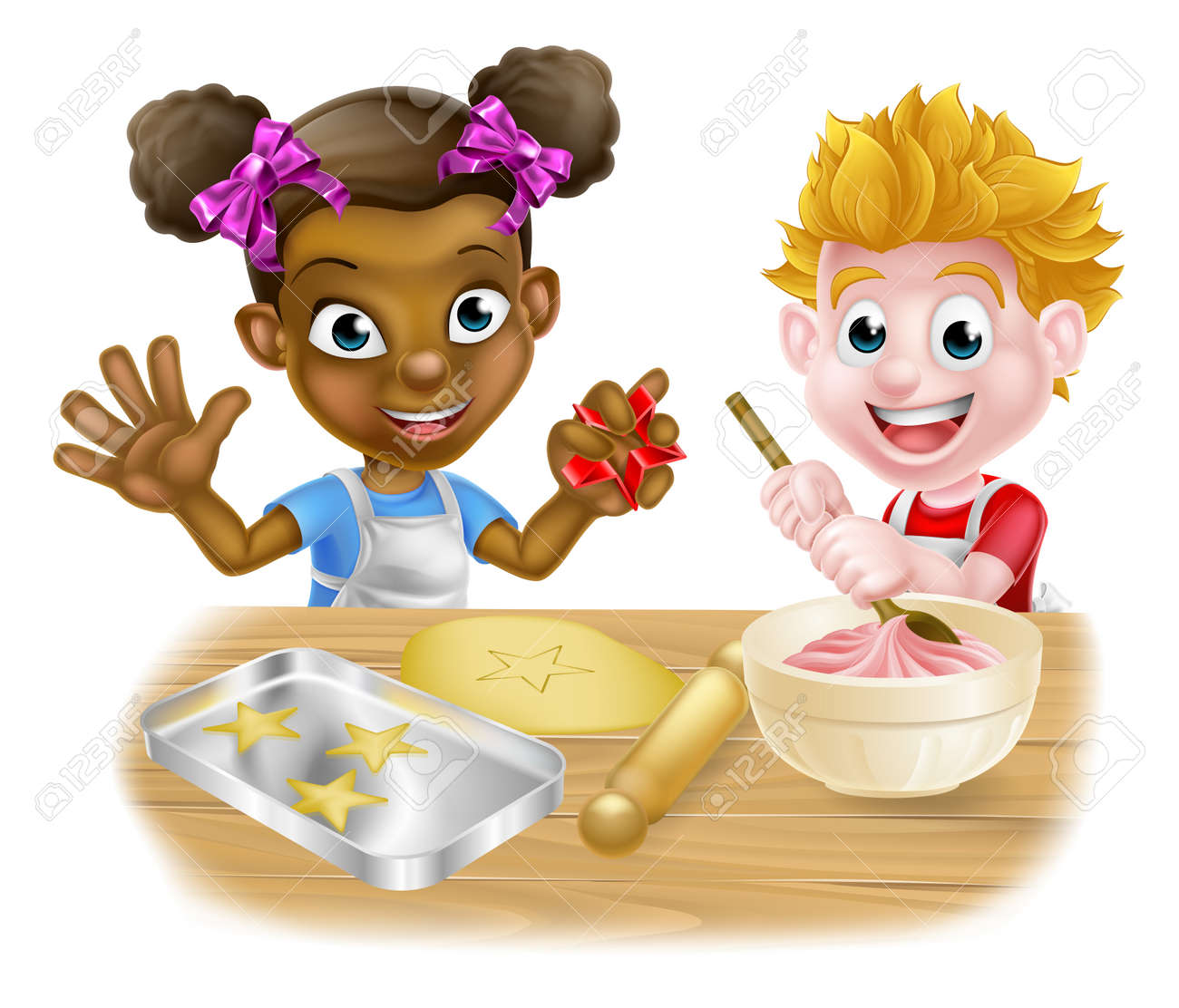 Cartoon Jungen Und Madchen Kinder Ein Schwarz Ein Weiss Gekleidet