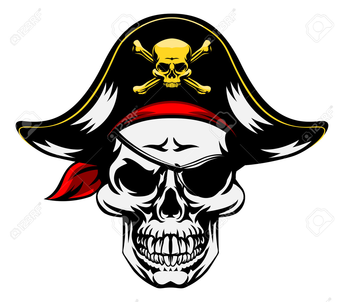 an illustration of a pirate skull wearing a pirate captains hat