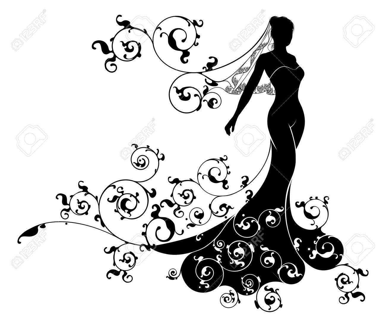 a bride silhouette wedding design with the bride in bridal dress