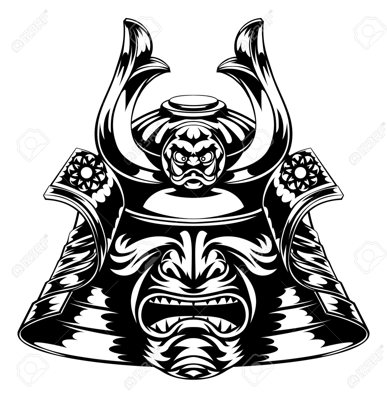 a japanese samurai mask and helmet illustration royalty free