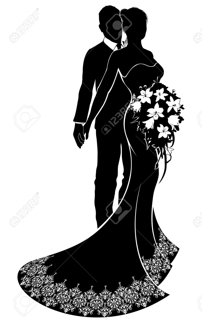 a bride and groom couple silhouette wedding illustration the