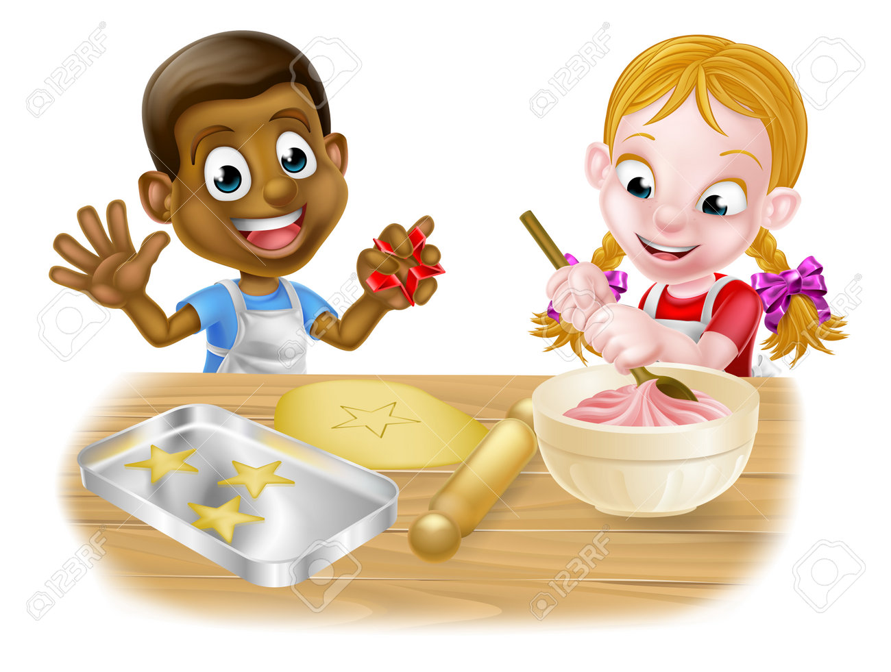 Cartoon Jungen Und Madchen Kinder Ein Schwarz Ein Weisses