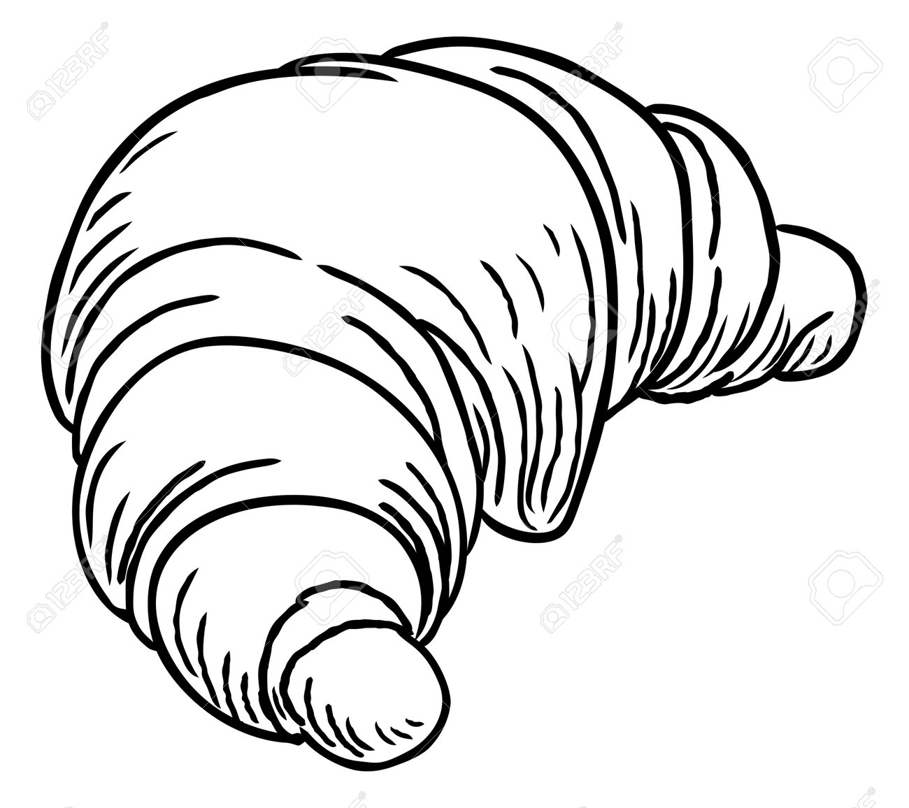 A French Pastry Croissant Hand Draw In Retro Vintage Woodcut Engraved Or Etched Style A French Pastry Croissant Hand Draw In Retro Vintage Woodcut Engraved Or Etched Style