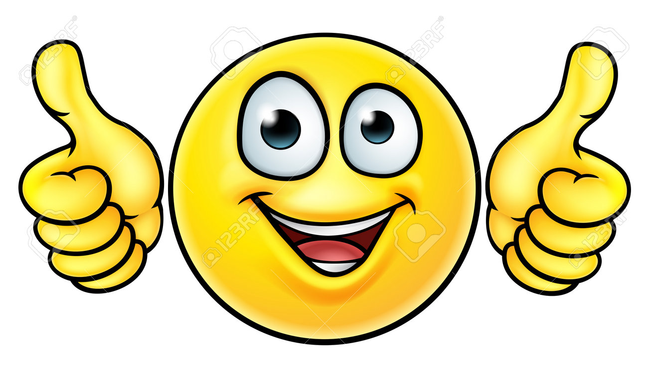 A Cartoon Emoji Icon Emoticon Looking Very Happy With His Two Thumbs Up  Royalty Free SVG, Cliparts, Vectors, and Stock Illustration. Image 77394308., image size:1300x759