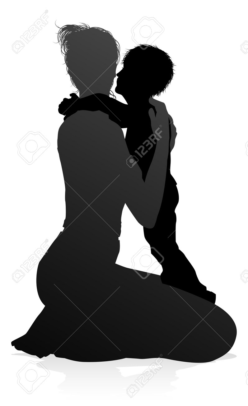 母と子の家族のシルエットのイラスト素材 ベクタ Image