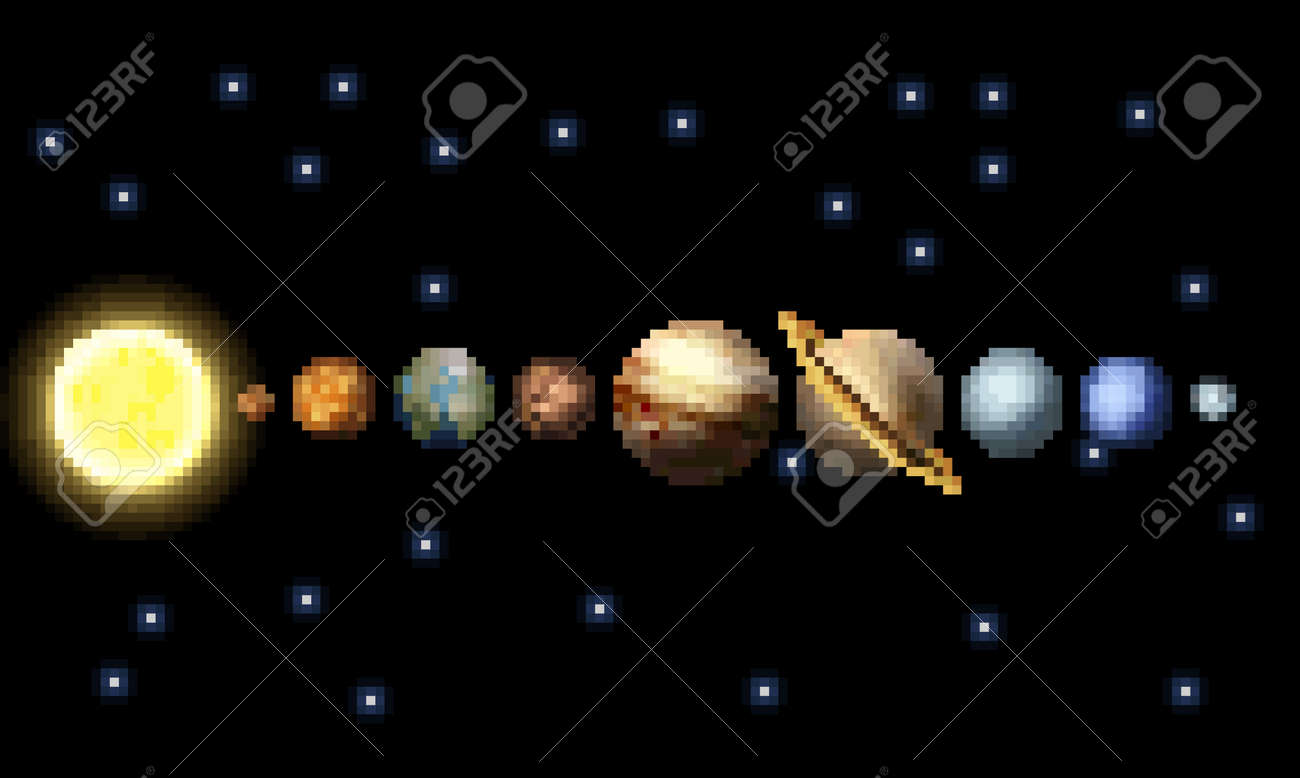 Solar System 8 Bit Arcade Video Game Pixel Art