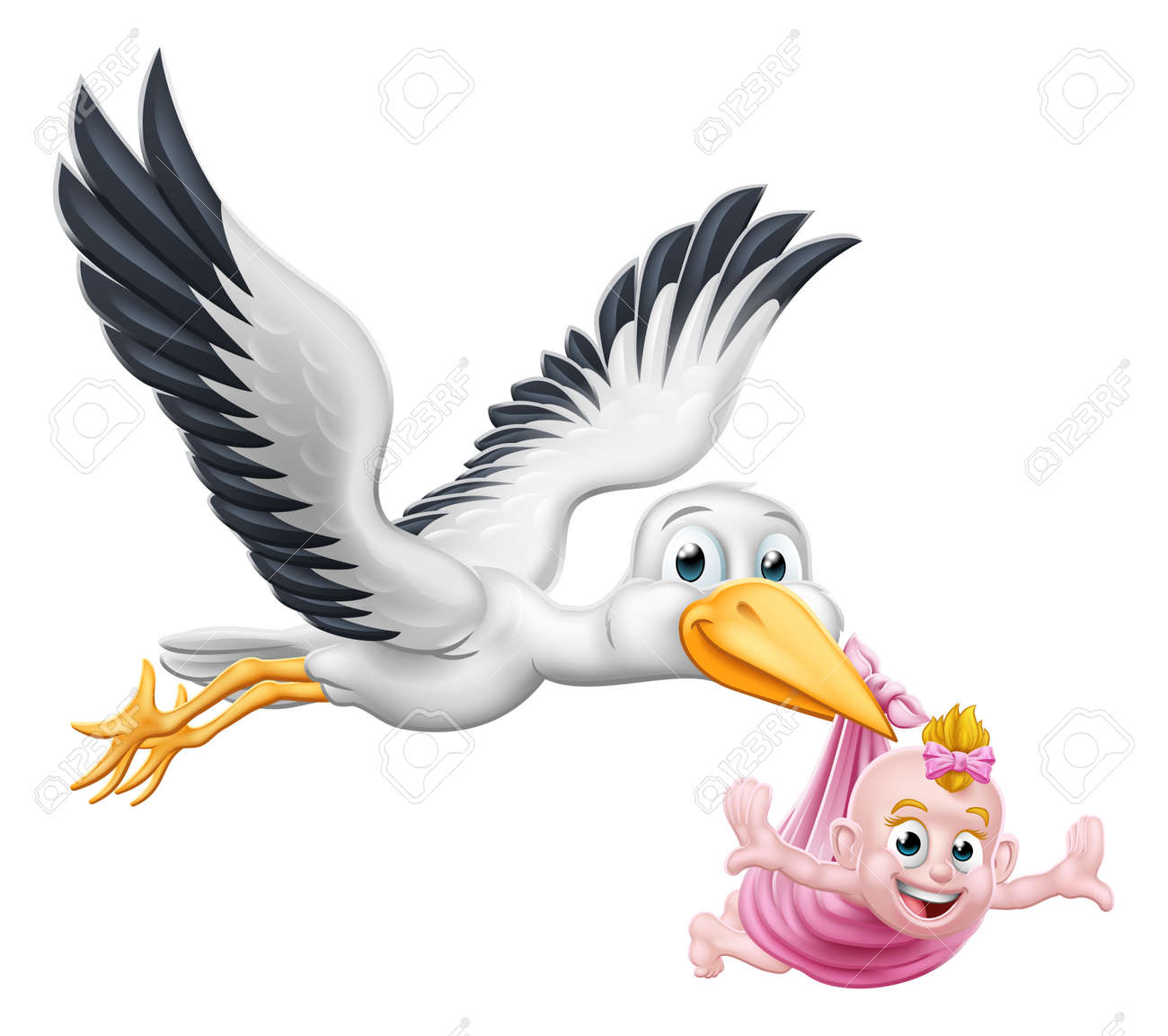 Stork Cartoon Pregnancy Myth Bird With Baby - 121818629 Stork Cartoon Pregnancy Myth Bird With Baby - 121818629
