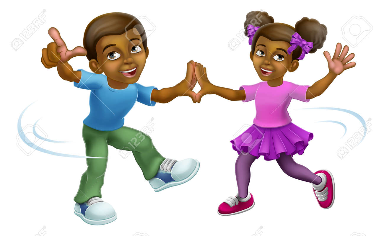 Black Girl And Boy Cartoon Kid Children Dancing - 154787989 Black Girl And Boy Cartoon Kid Children Dancing - 154787989