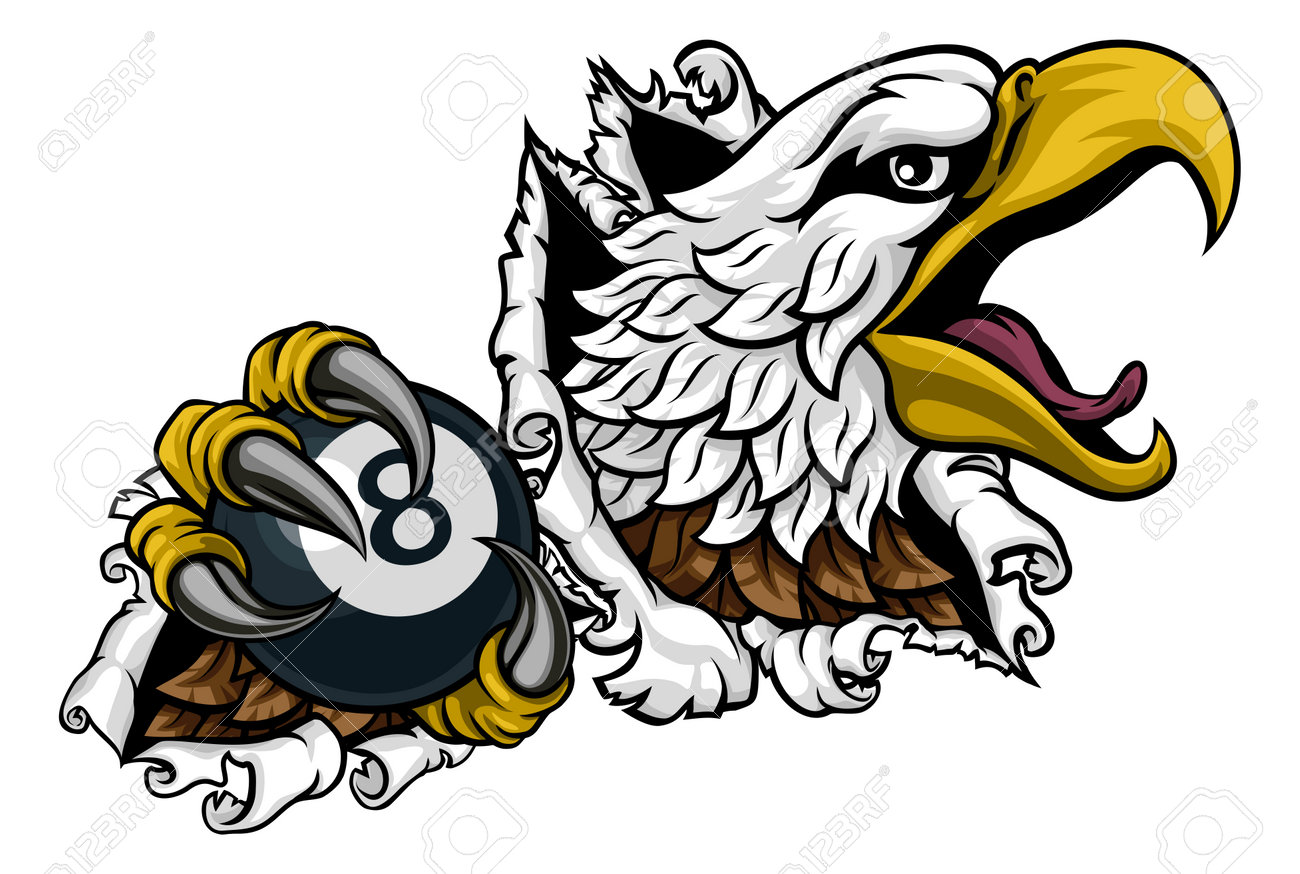Eagle Pool 8 Ball Billiards Mascot Cartoon Royalty Free SVG, Cliparts,  Vectors, and Stock Illustration. Image 199015267., image size:1300x874