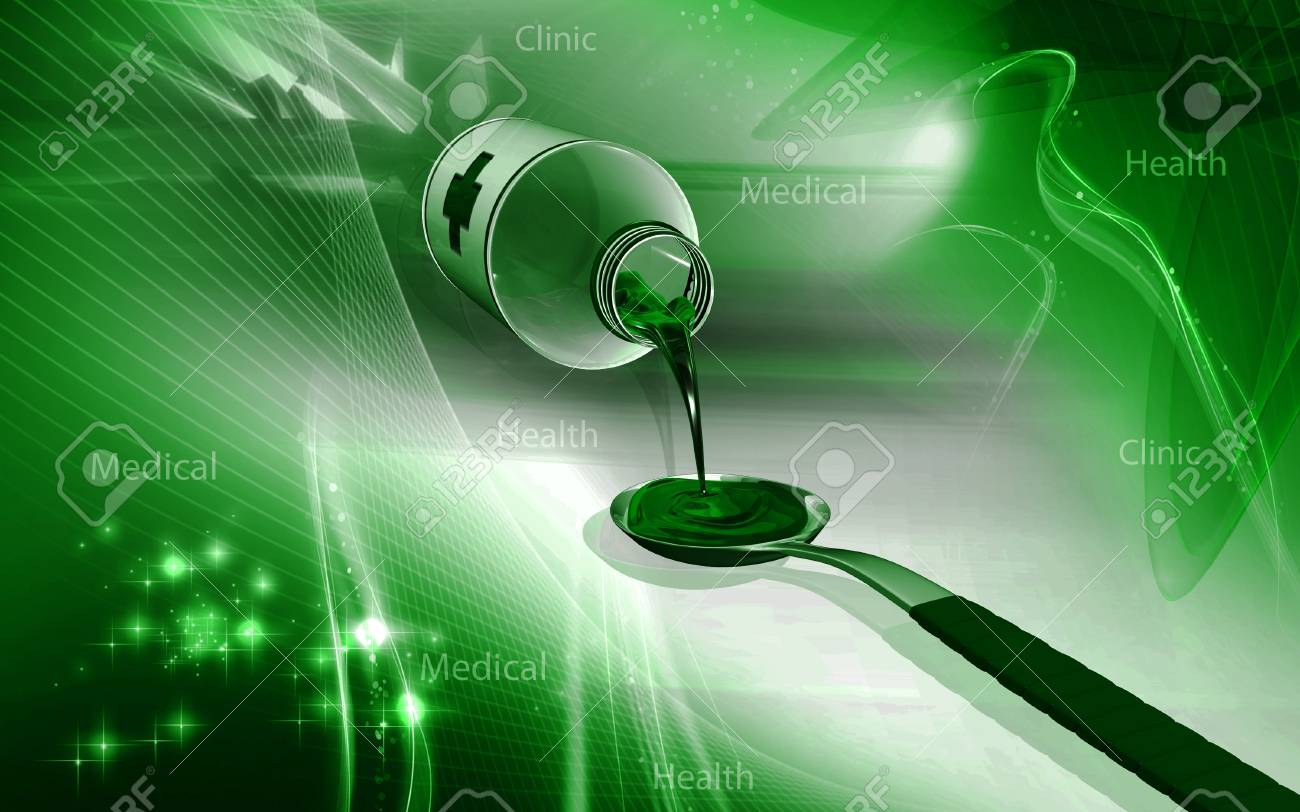 Digital illustration of medicine with spoon in colour background - 52796509 Digital illustration of medicine with spoon in colour background - 52796509