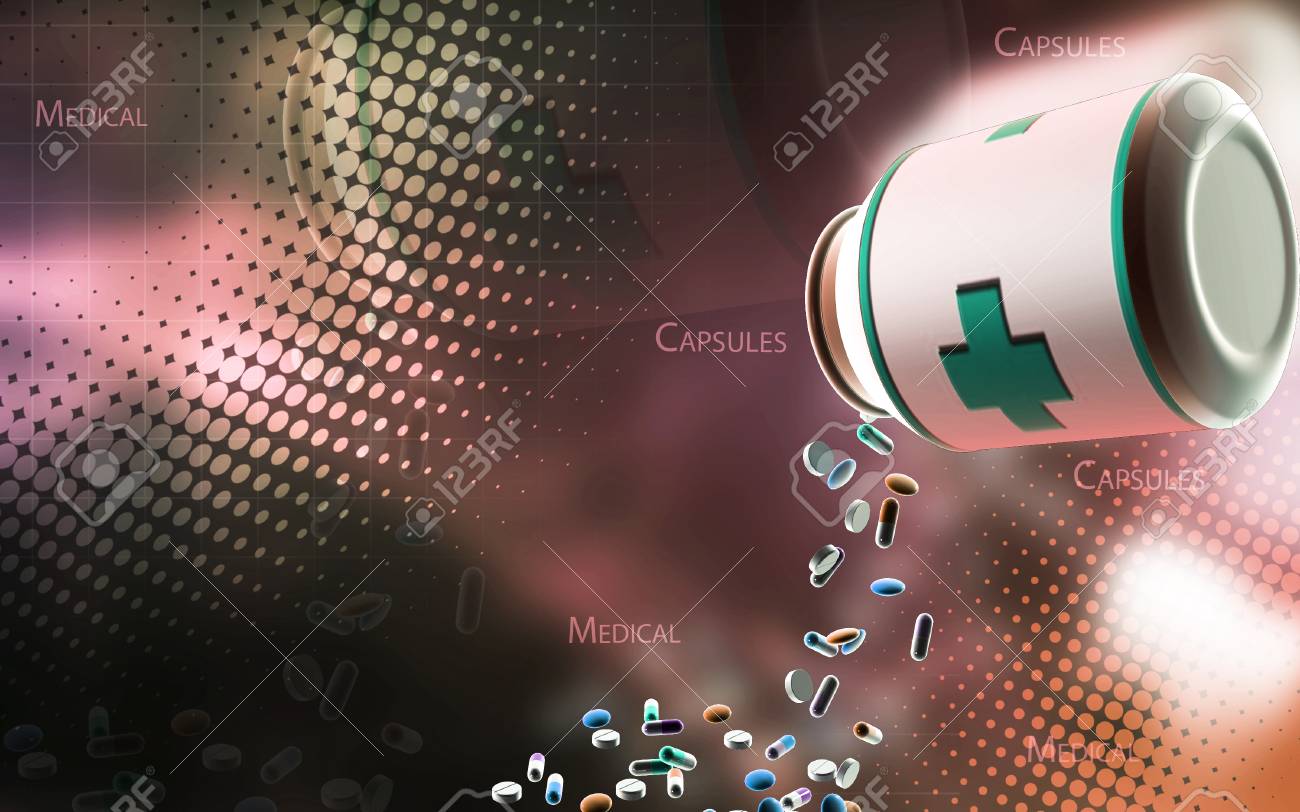 Digital illustration of capsule bottle in colour background - 53266146 Digital illustration of capsule bottle in colour background - 53266146