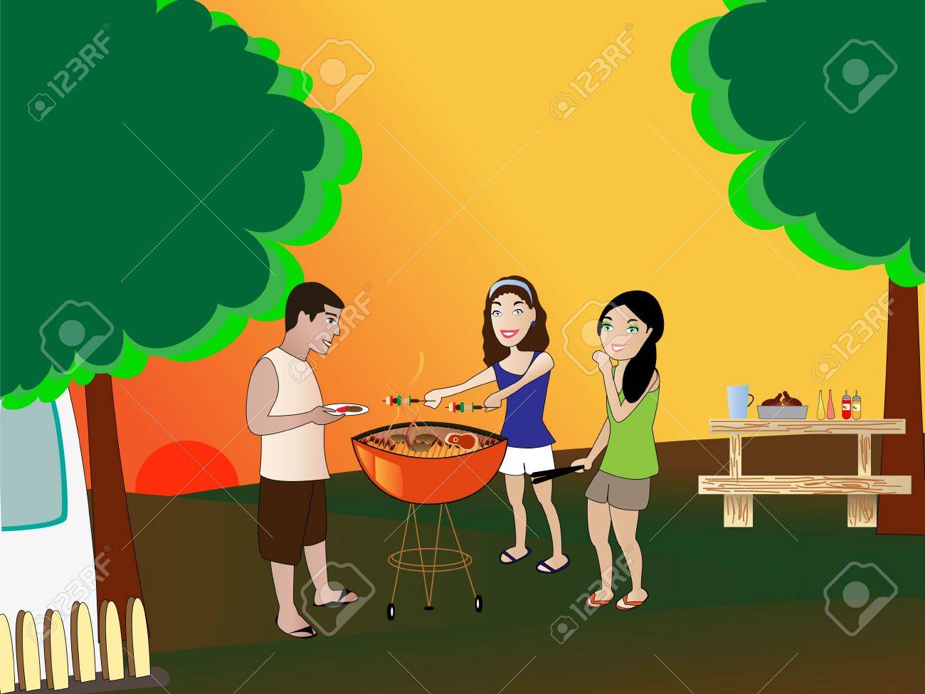 summer barbeque backyard scene royalty free cliparts vectors and