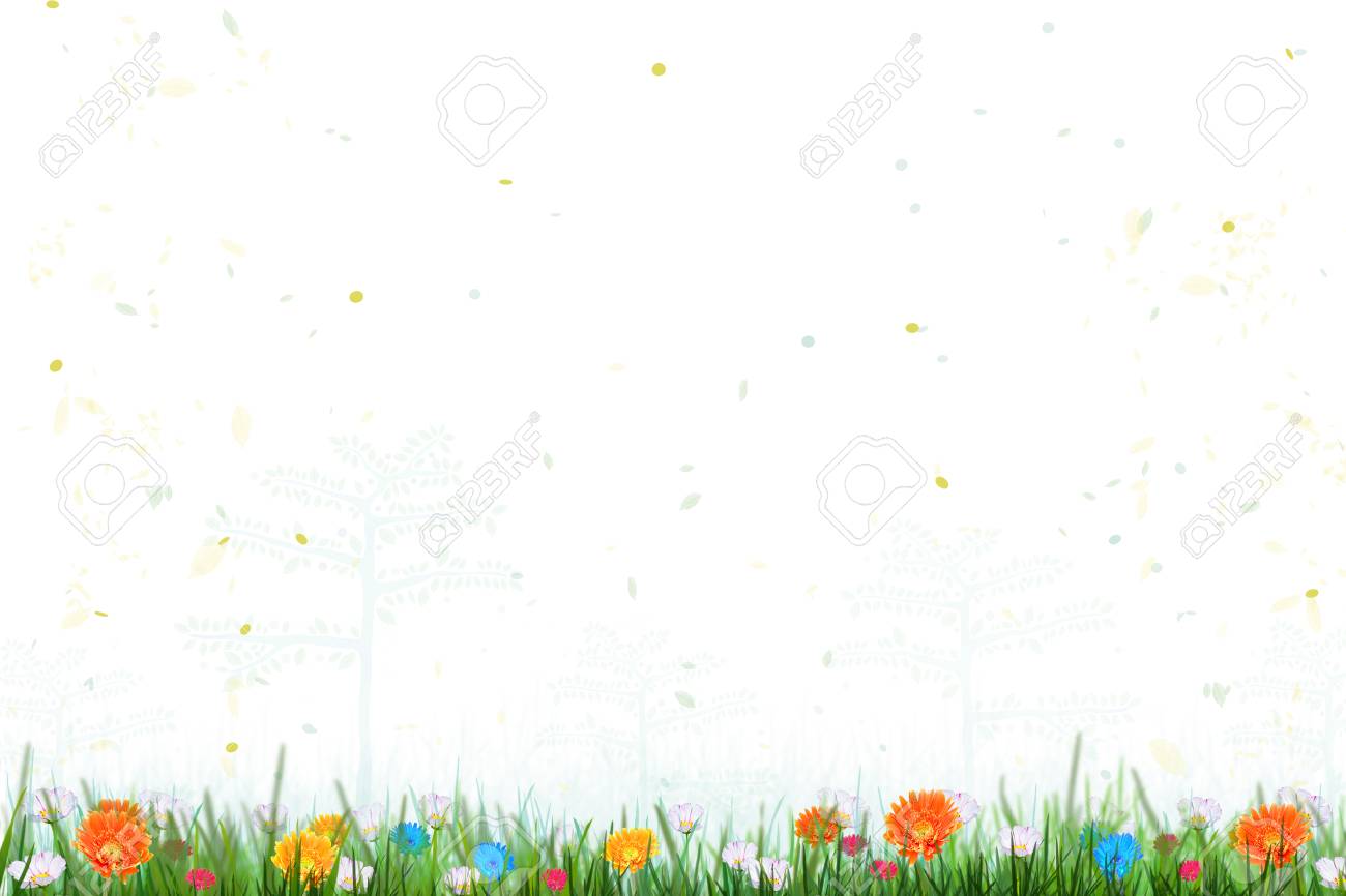 春の時間の花畑ときれいな水で蝶 自然な夏の花の壁紙 の写真素材 画像素材 Image