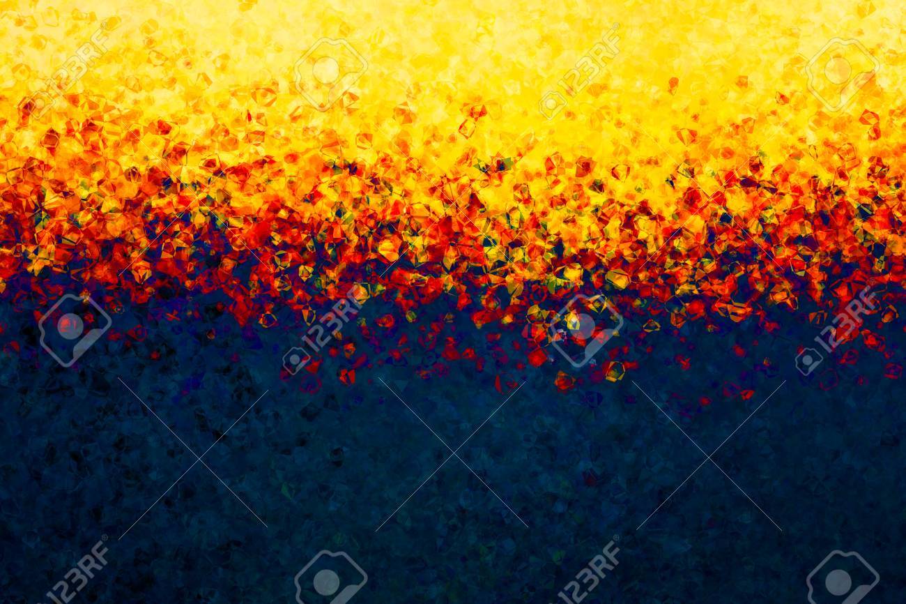 抽象的なポリゴン日没 多く小さい二次形 角度の鋭いフォーム 油絵の具の印象派 壁紙 未来的なカバー 内装インテリア カラフルな明るいテクスチャ ジオメトリ モダンアートのパターン の写真素材 画像素材 Image