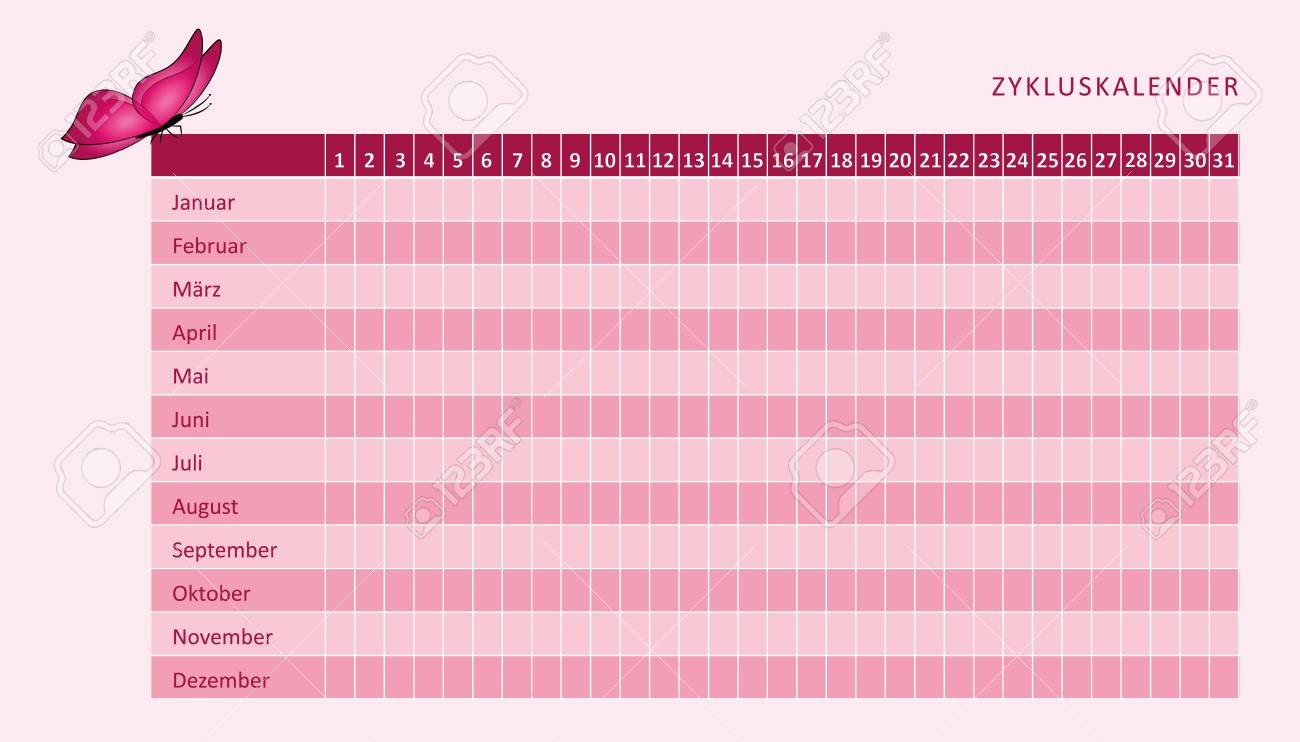 monthly menstruation calendar of menstrual cycle with pink butterfly menstrual calendar