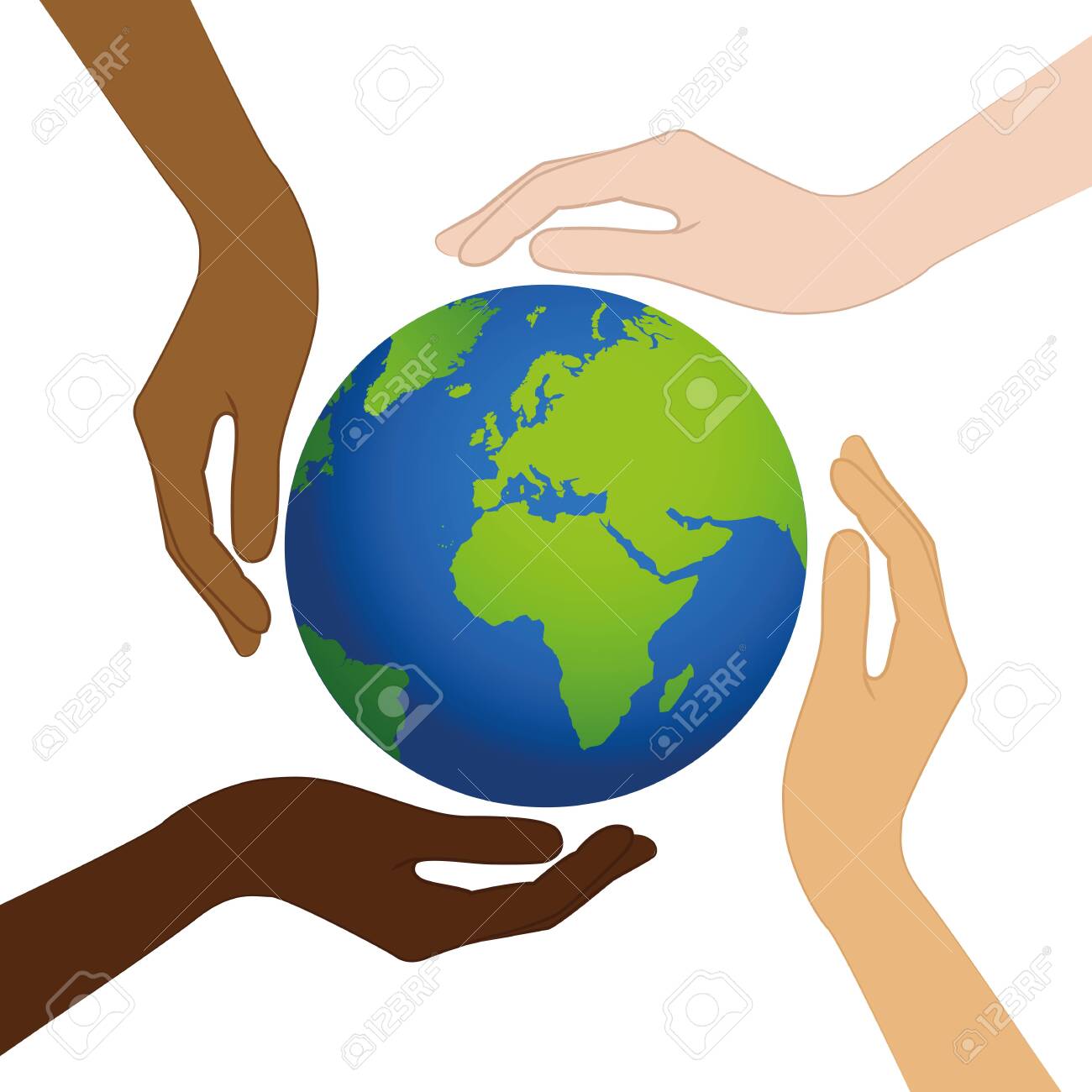 planet earth in the middle of human hands with different skin colors vector illustration EPS10 - 123912880 planet earth in the middle of human hands with different skin colors vector illustration EPS10 - 123912880