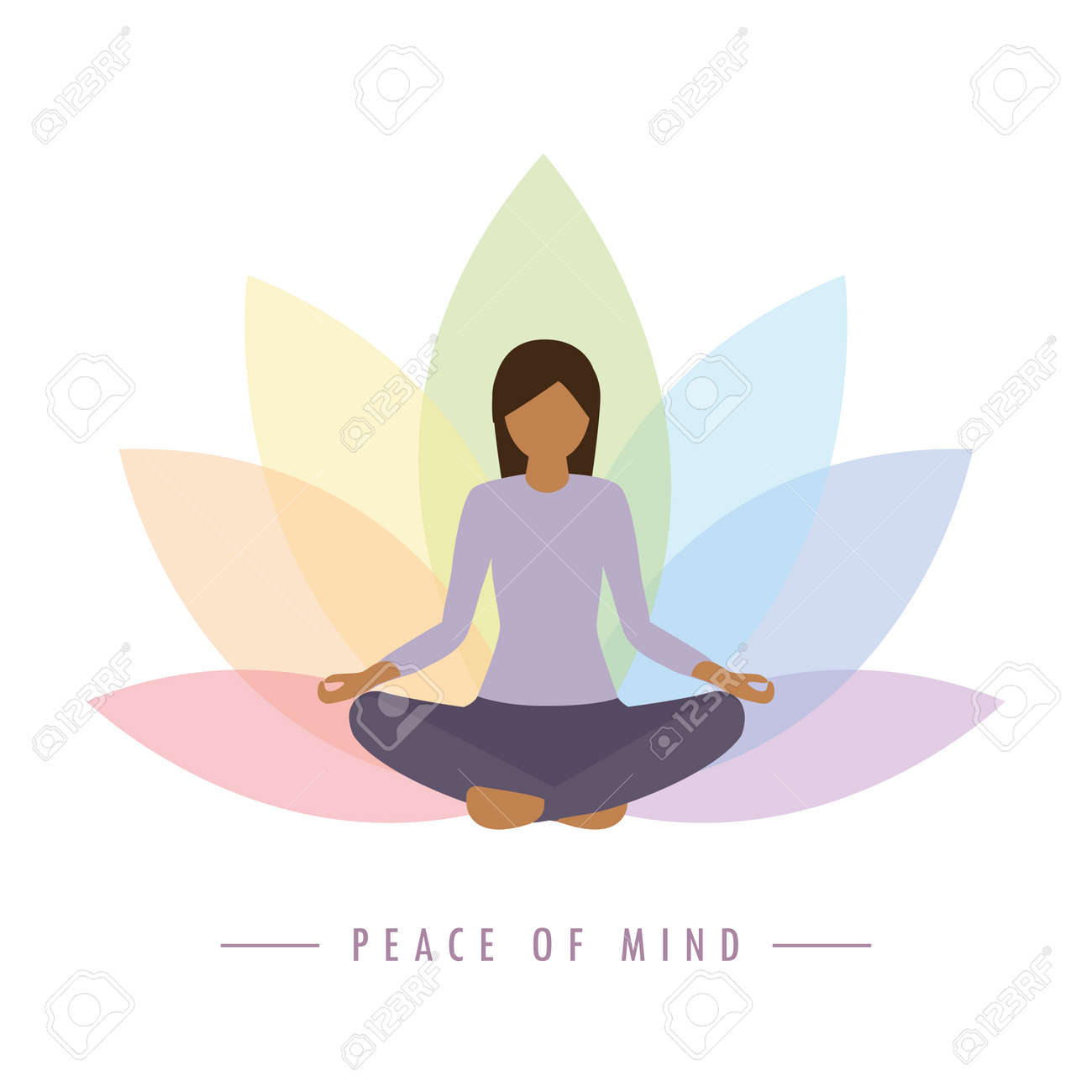 yoga girl on colorful lotus flower background peace of mind - 167505119 yoga girl on colorful lotus flower background peace of mind - 167505119