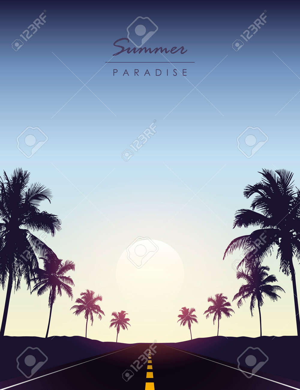 summer paradise road trip beautiful sunset tropical palm - 169841385 summer paradise road trip beautiful sunset tropical palm - 169841385