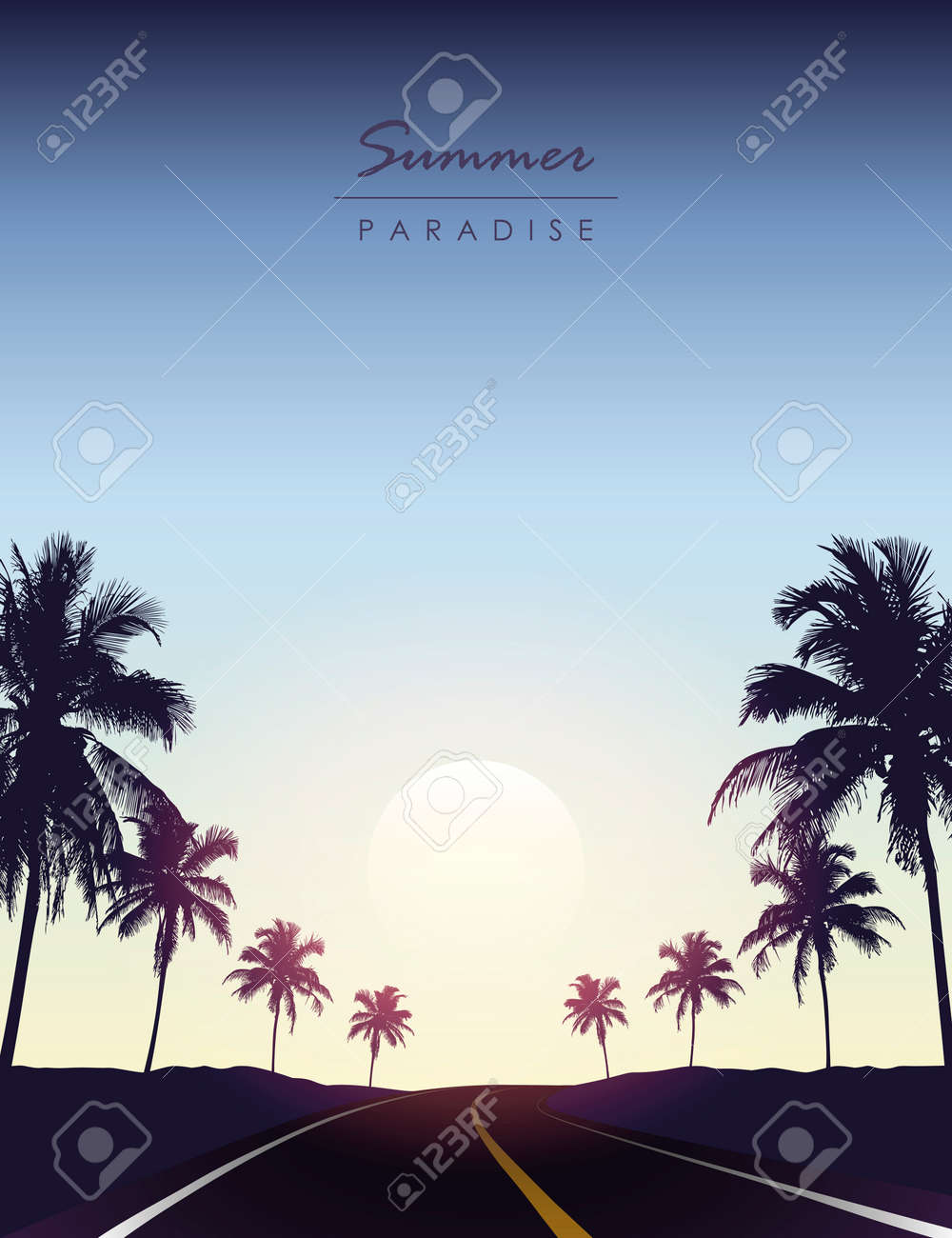 summer paradise road trip beautiful sunset tropical palm - 169841402 summer paradise road trip beautiful sunset tropical palm - 169841402