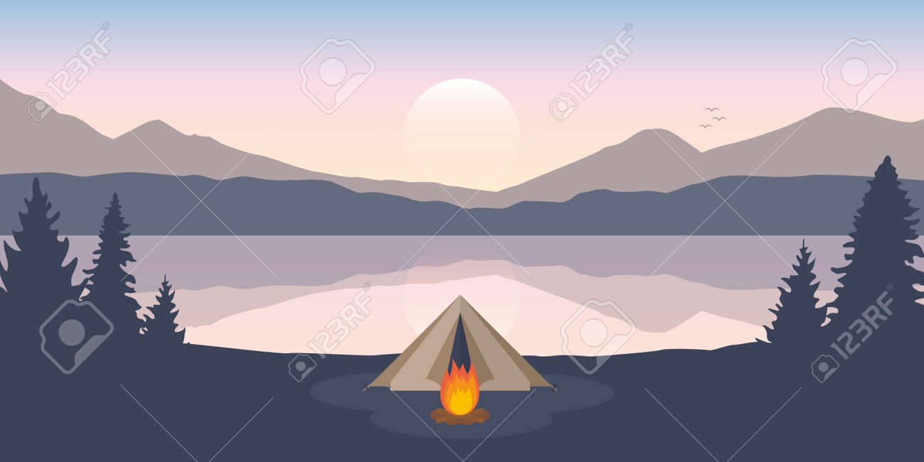 wanderlust camping adventure tent on mountain forest landscape by the lake - 171673599 wanderlust camping adventure tent on mountain forest landscape by the lake - 171673599