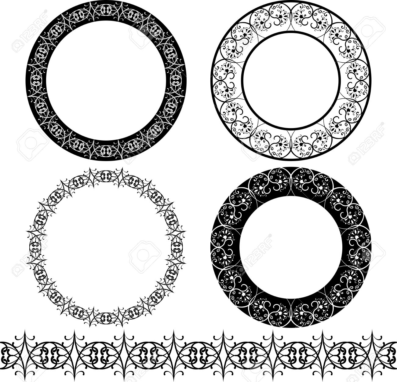 a set of black circular pattern stencil royalty free cliparts