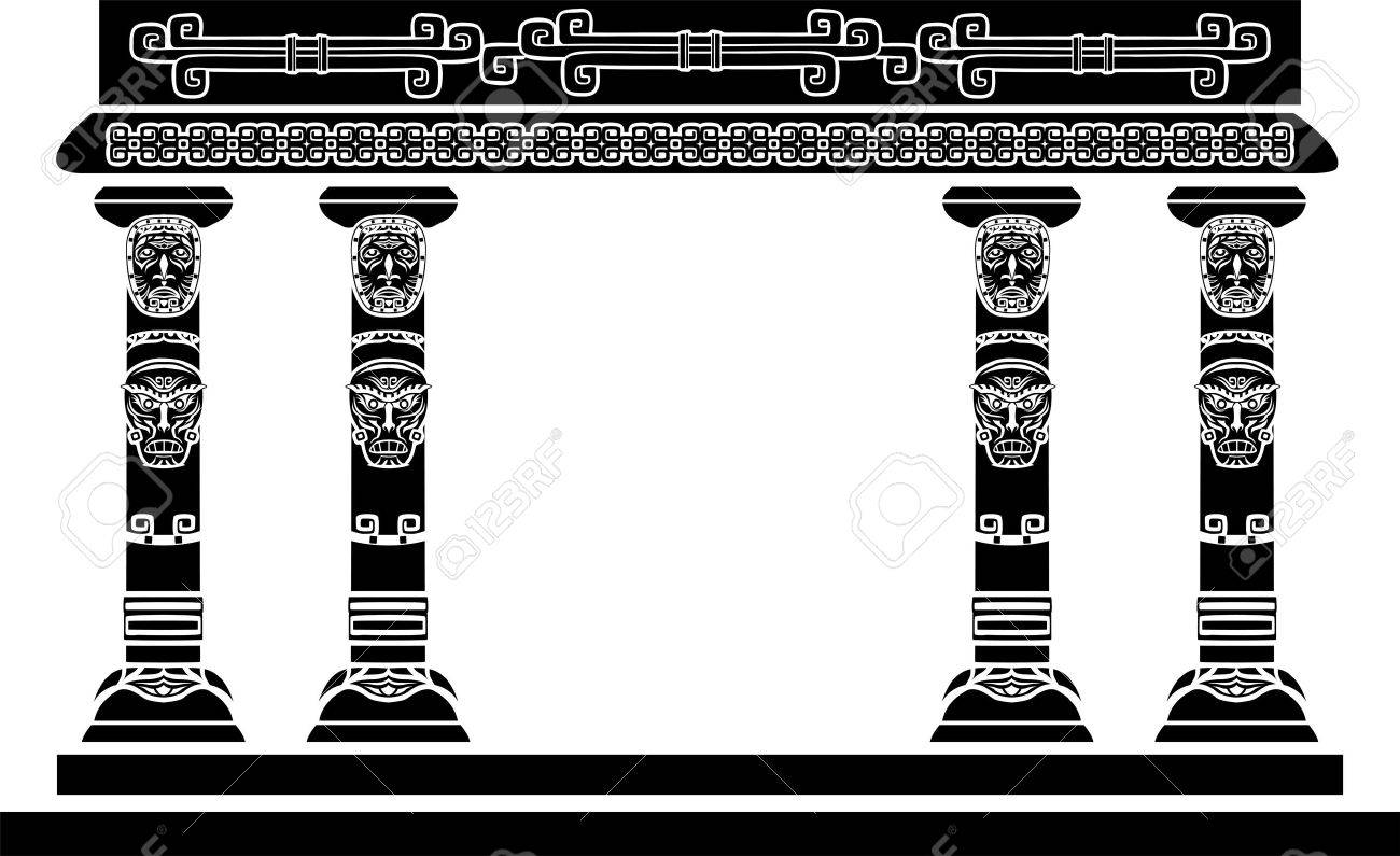 アメリカ インディアン神殿 儀式のマスクを持つ列のイラスト素材 ベクタ Image