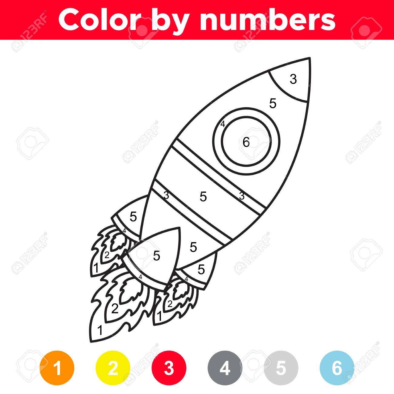 color by number for preschool and school kids coloring page or book with cartoon rocket space day vector illustration royalty free cliparts vectors and stock illustration image 125053140