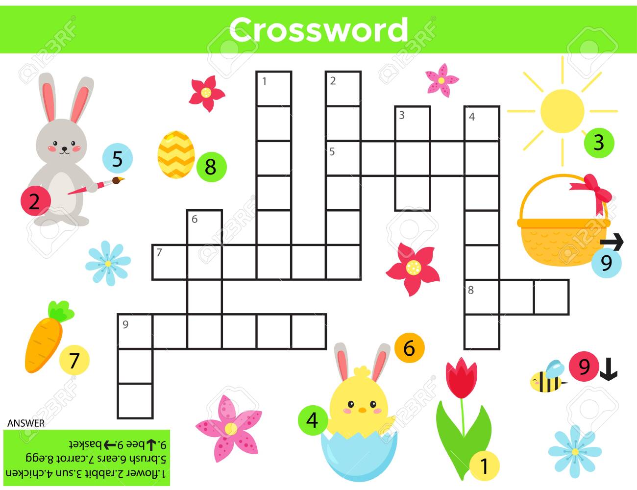 Vector Easter Crossword within just English. Training video game for little ones.. photo relating to Easter Crossword Puzzles Printable titled Vector Easter Crossword inside of English. Training sport for young children..