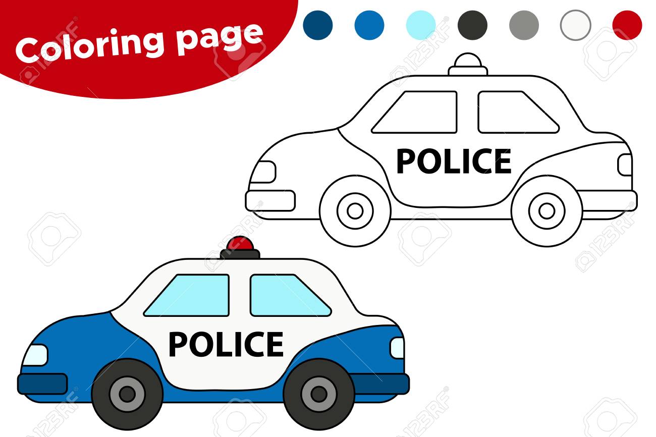 Vector Illustration Of Black And White Police Car. Coloring ...